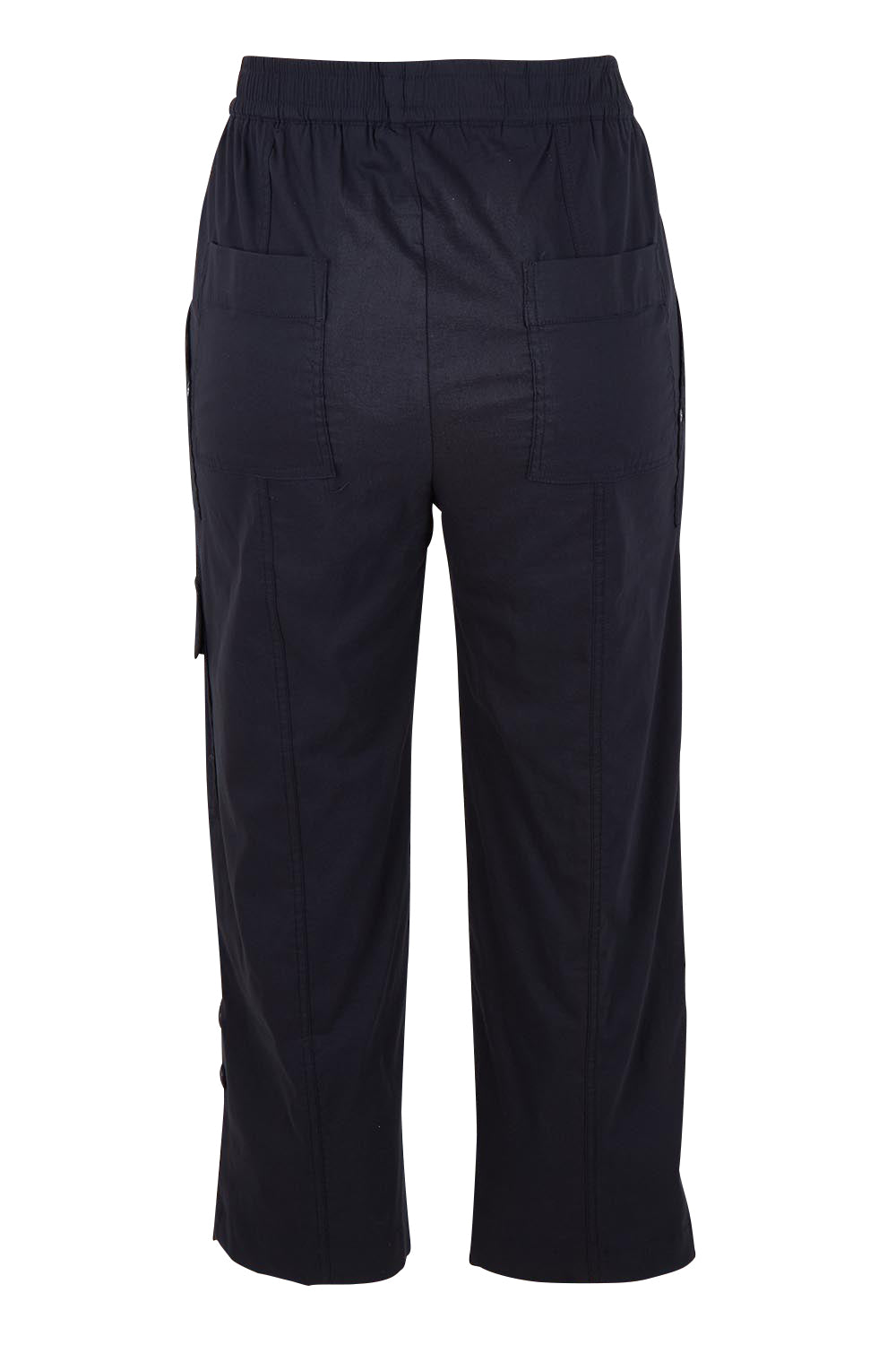 Product shot of The Cotton Blend Cargo Pant in colour Navy (Blue), from the back