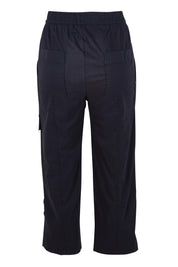 Product shot of The Cotton Blend Cargo Pant in colour Navy (Blue), from the back