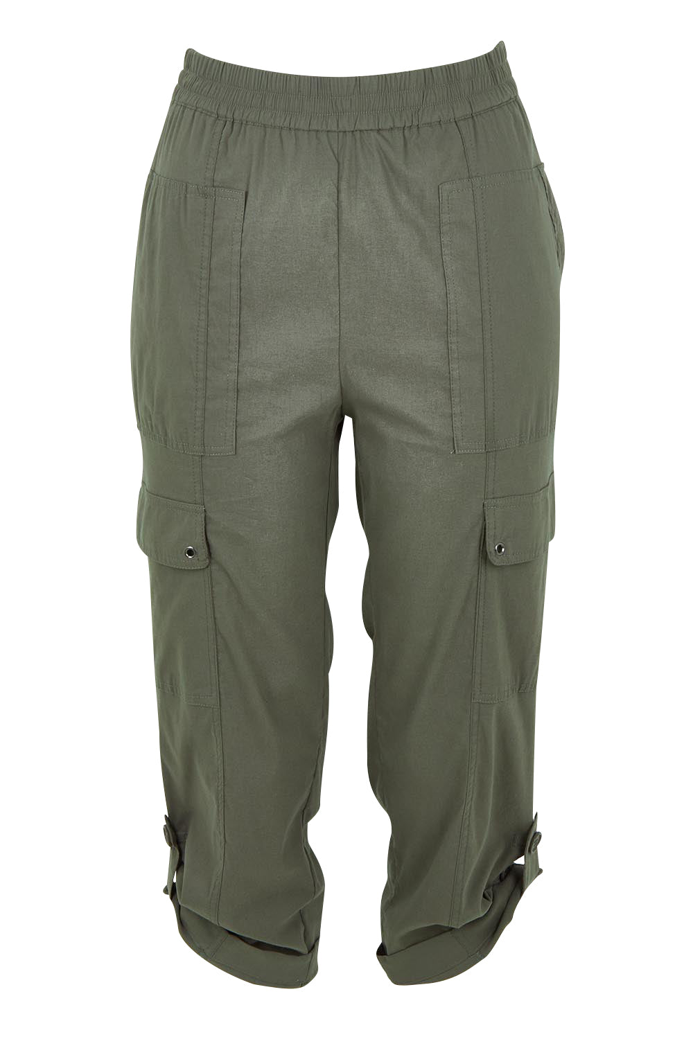 Product shot of The Cotton Blend Cargo Pant in colour Olive (Green), detail