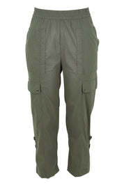 Product shot of The Cotton Blend Cargo Pant in colour Olive (Green), from the front
