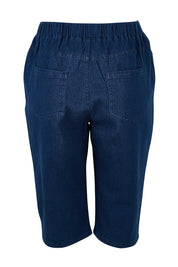 Product shot of The Bermuda Pull On Short in colour Denim (Blue), from the back