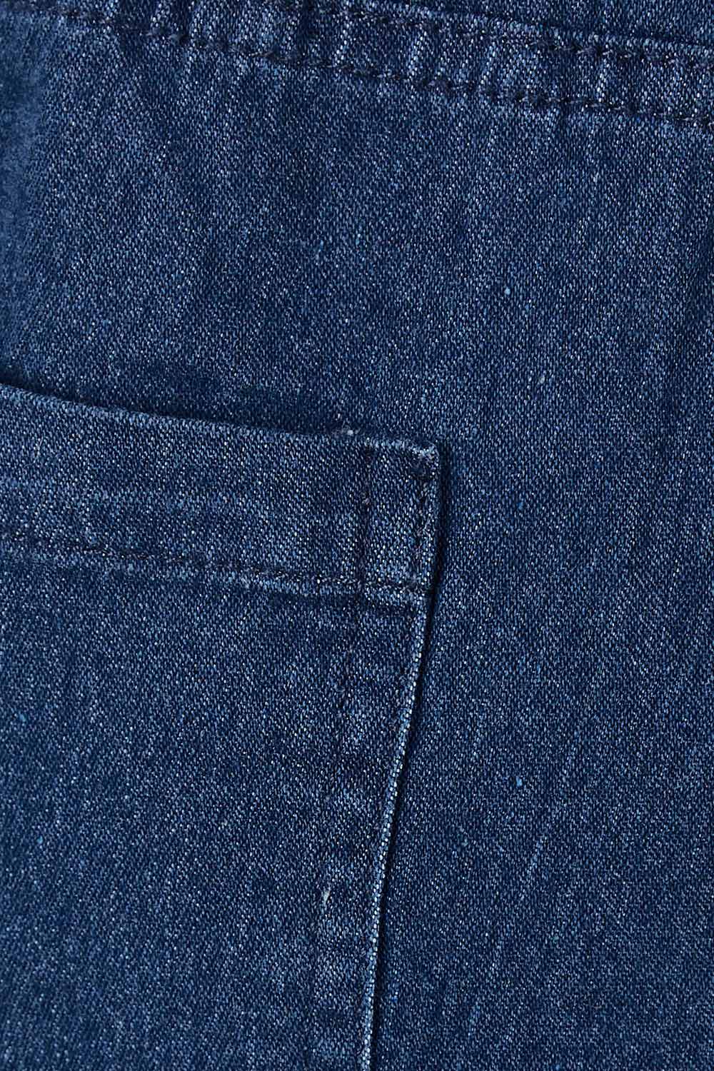 Product shot of The Bermuda Pull On Short in colour Denim (Blue), detail