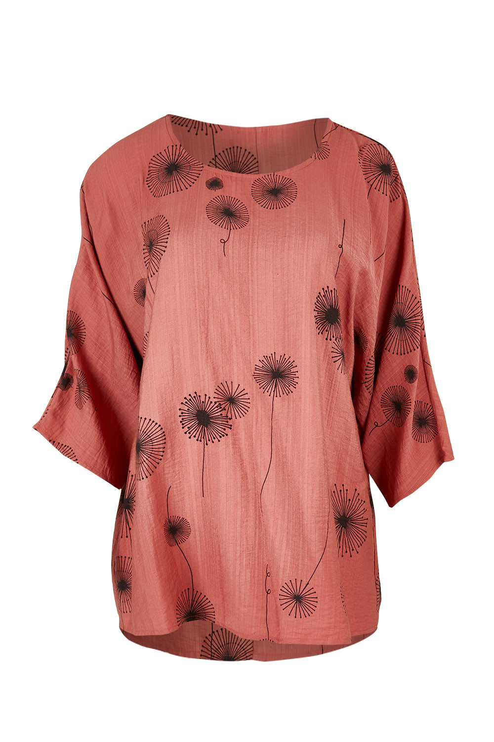 Product shot of The Relax Fit Printed Top in colour Rosecopper (Pink), from the front
