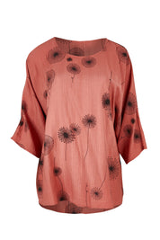 Product shot of The Relax Fit Printed Top in colour Rosecopper (Pink), from the front