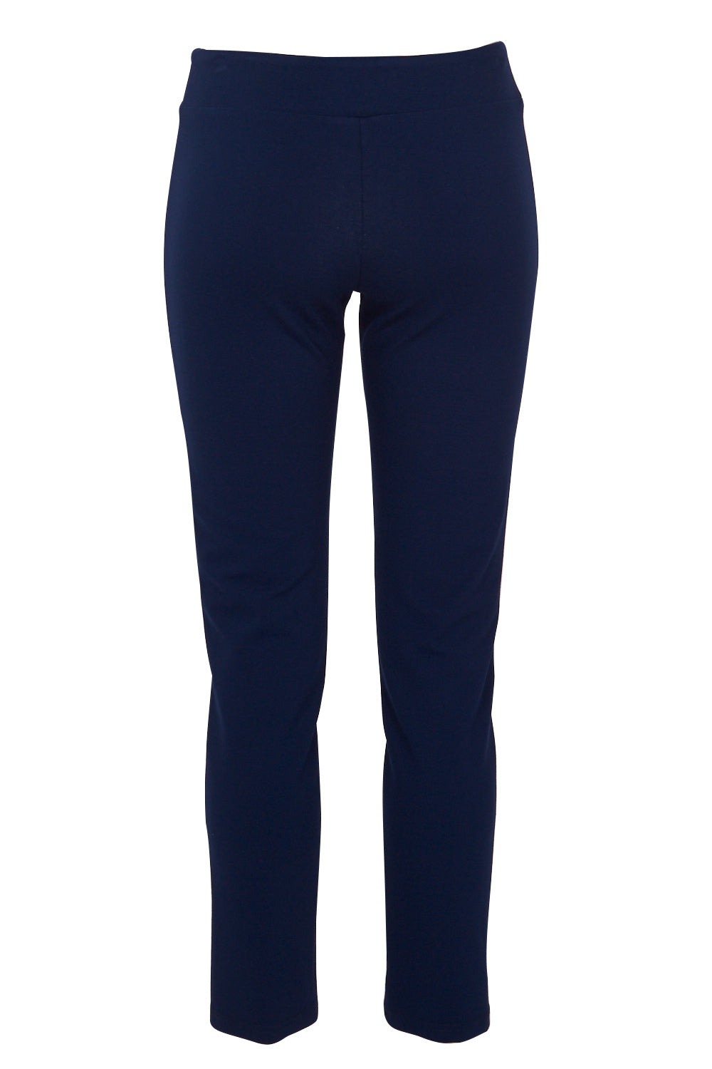Product shot of The Straight Leg Ponte Pant in colour Navy (Blue), from the back