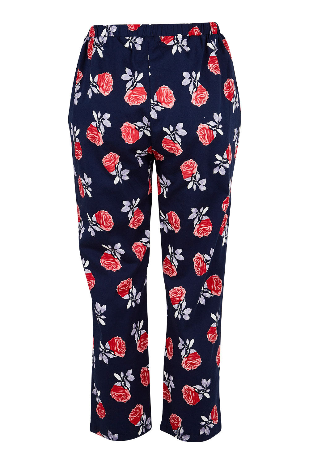 Product shot of The Printed Cotton Pull On Pant in colour Navyfloral (Blue), from the back