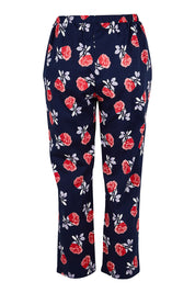 Product shot of The Printed Cotton Pull On Pant in colour Navyfloral (Blue), from the back