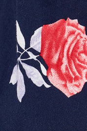 Product shot of The Printed Cotton Pull On Pant in colour Navyfloral (Blue), detail