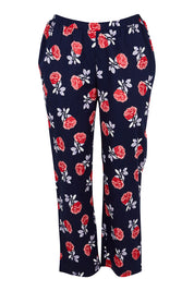 Product shot of The Printed Cotton Pull On Pant in colour Navyfloral (Blue), from the front