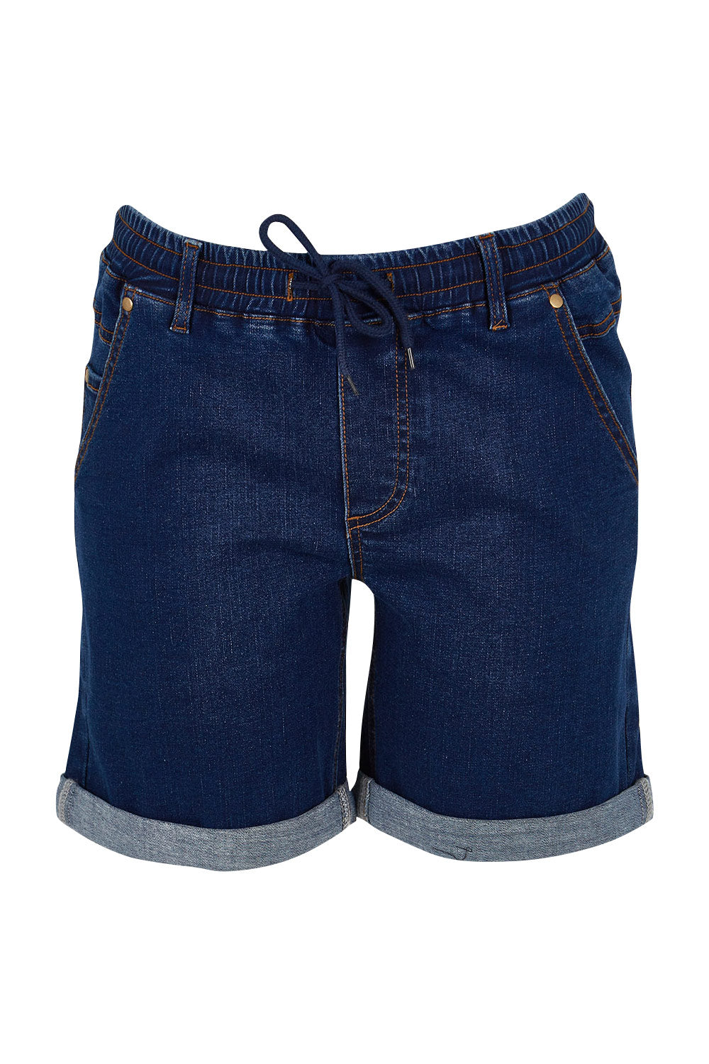 Product shot of The Weekender Shorts in colour Darkdenim (Blue), from the front
