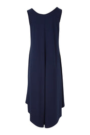 Product shot of The Recycled High Low Dress in colour Navy (Blue), from the back