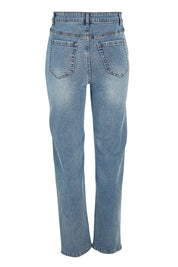 Product shot of The Keepers Highwaisted Straight Jean in colour Lightdenim (Blue), from the back