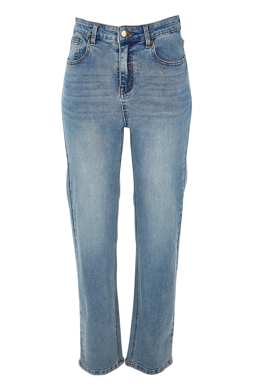 Product shot of The Keepers Highwaisted Straight Jean in colour Lightdenim (Blue), from the front