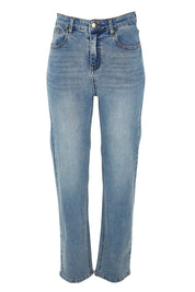 Product shot of The Keepers Highwaisted Straight Jean in colour Lightdenim (Blue), from the front