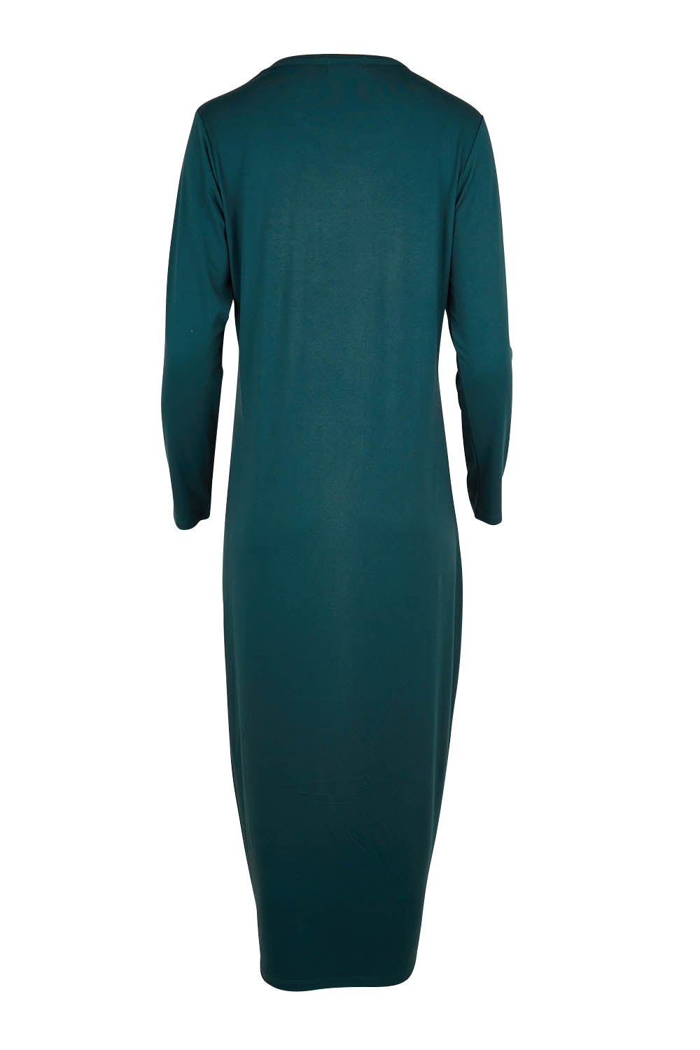 Product shot of The Long Sleeve Bamboo Dress in colour Forest (Green), from the back