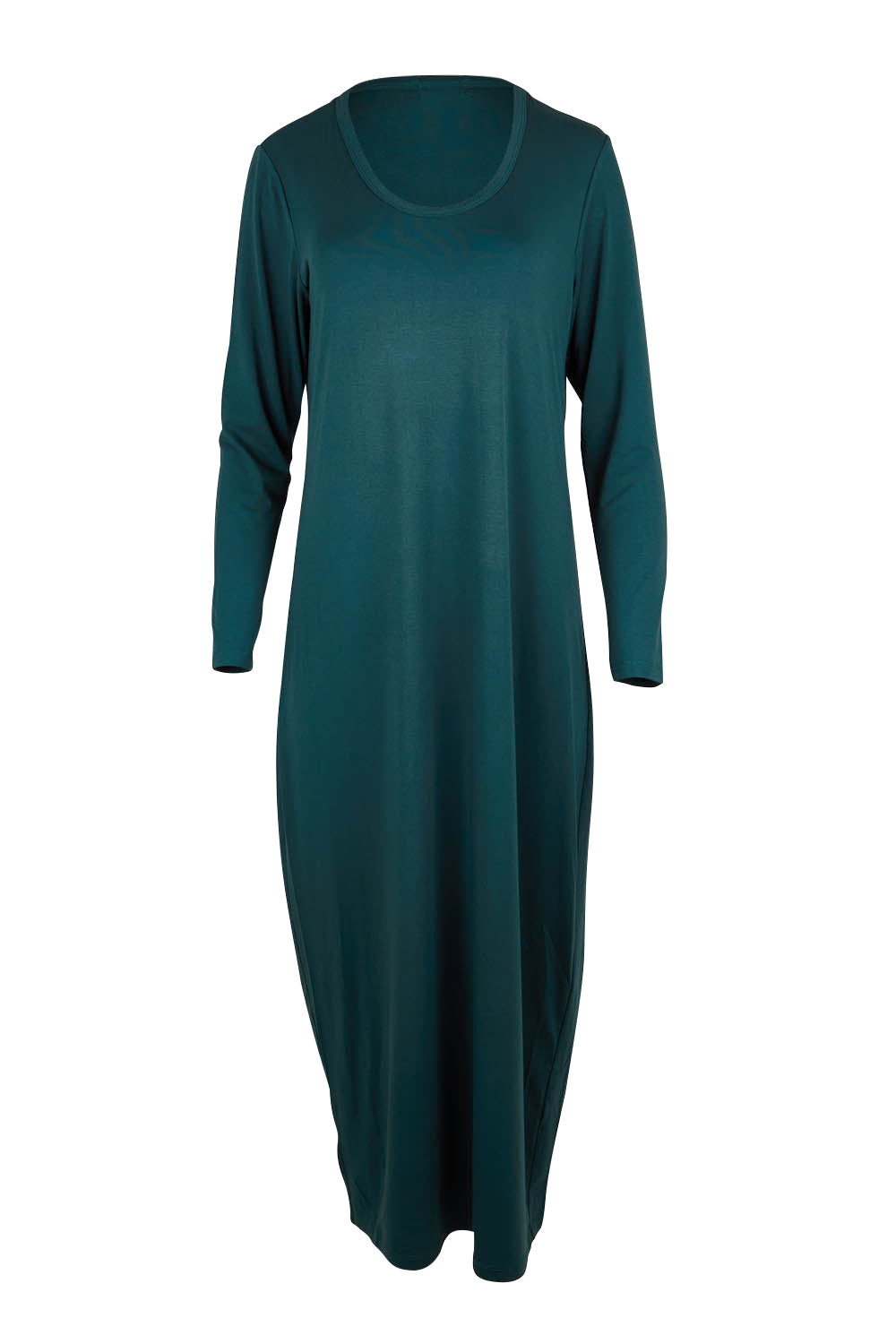 Product shot of The Long Sleeve Bamboo Dress in colour Forest (Green), from the front