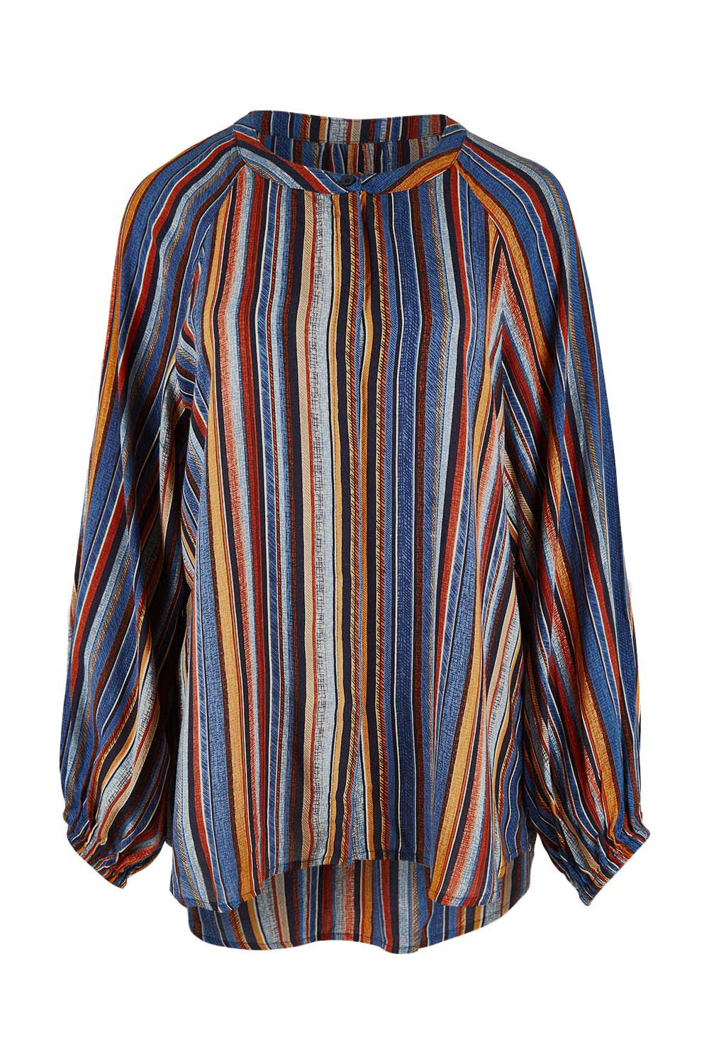 Product shot of The Long Sleeve Crew Neck Shirt in colour Camelstrip (Blue), from the front