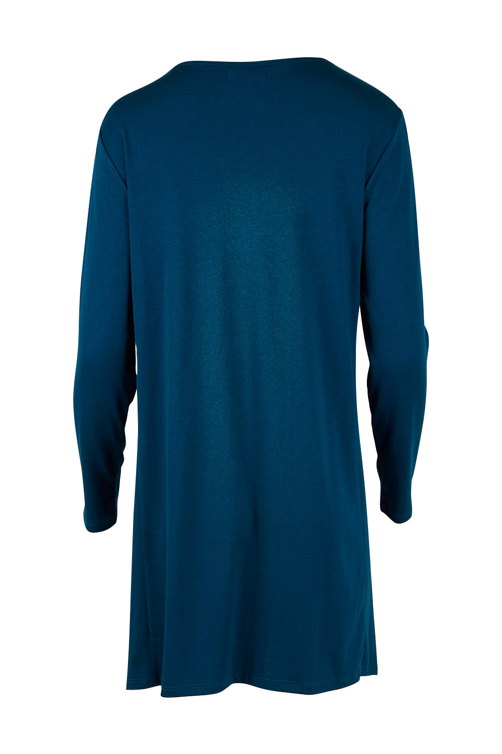 Product shot of The Crew Neck High Low Tunic in colour Deeplagoon (Blue), from the back
