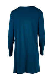 Product shot of The Crew Neck High Low Tunic in colour Deeplagoon (Blue), from the back