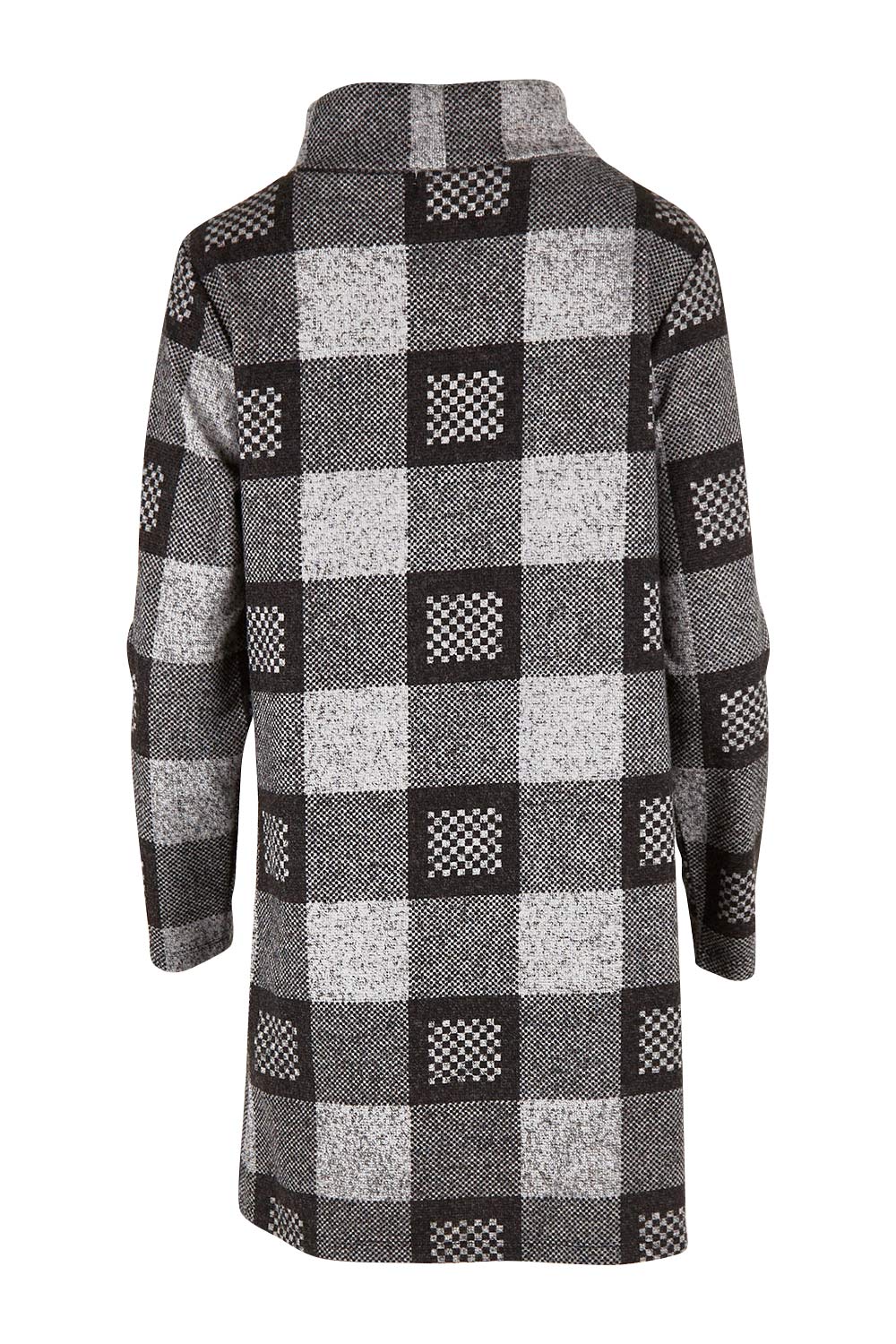 Product shot of The Woolly Knit High Low Tunic in colour Blackgrey (Black), from the back
