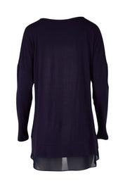 Product shot of The Chiffon Underlay Layered Tee in colour Darknavy (Blue), from the back
