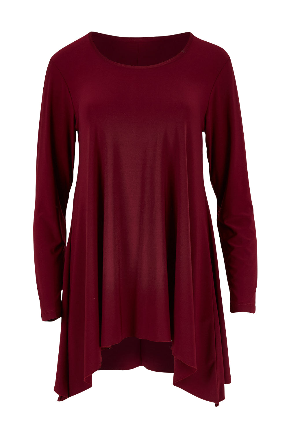 Product shot of The Recycled Swing Top in colour Burgundy (Red), from the front