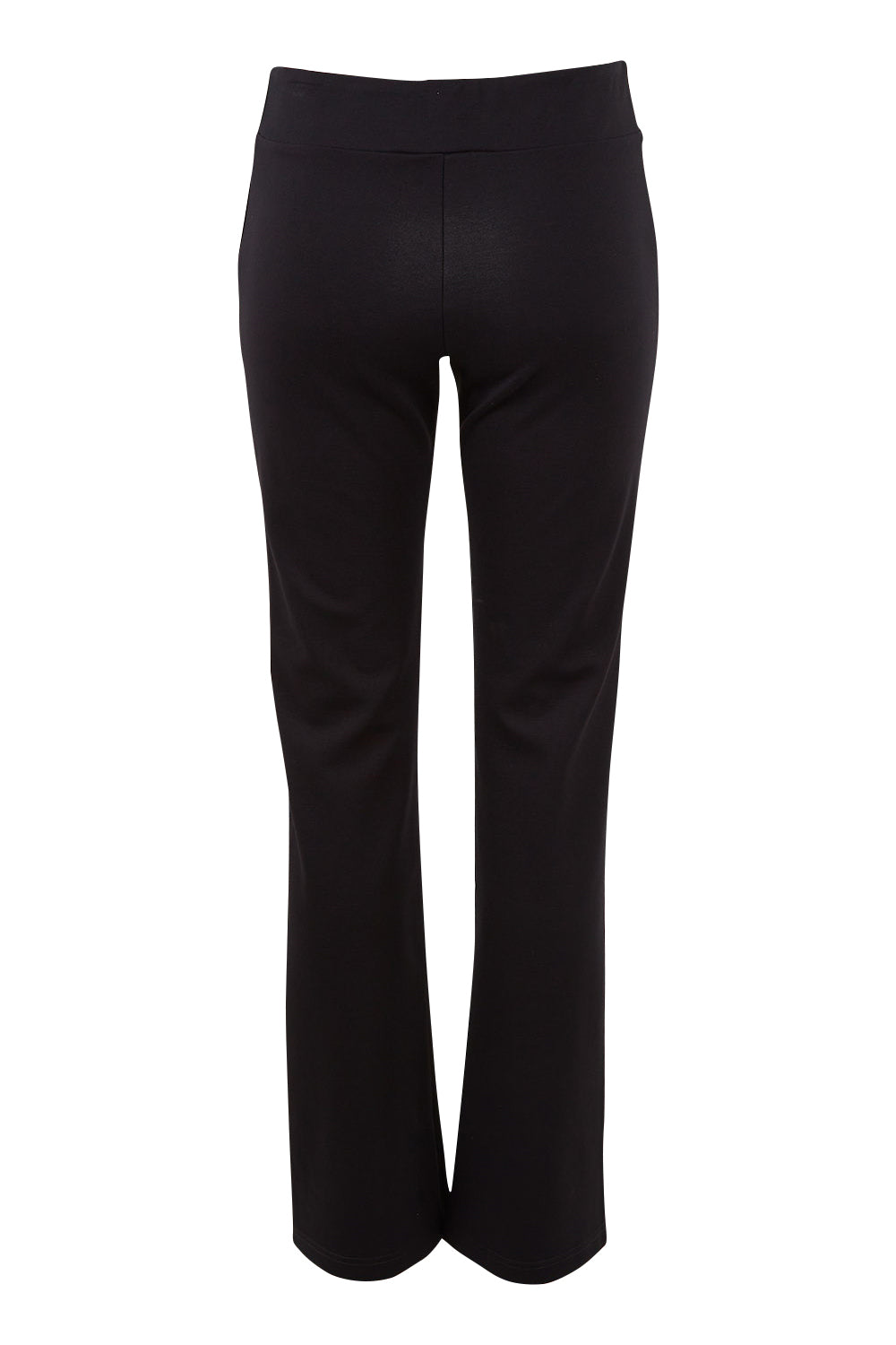 Product shot of The Pull On Ponte Boot Leg Pant in colour Black (Black), from the back