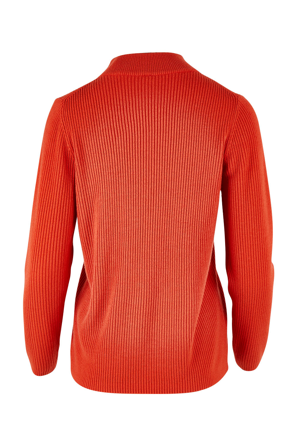 Product shot of The Essential Soft Rib Skivvy in colour Tangorust, from the back