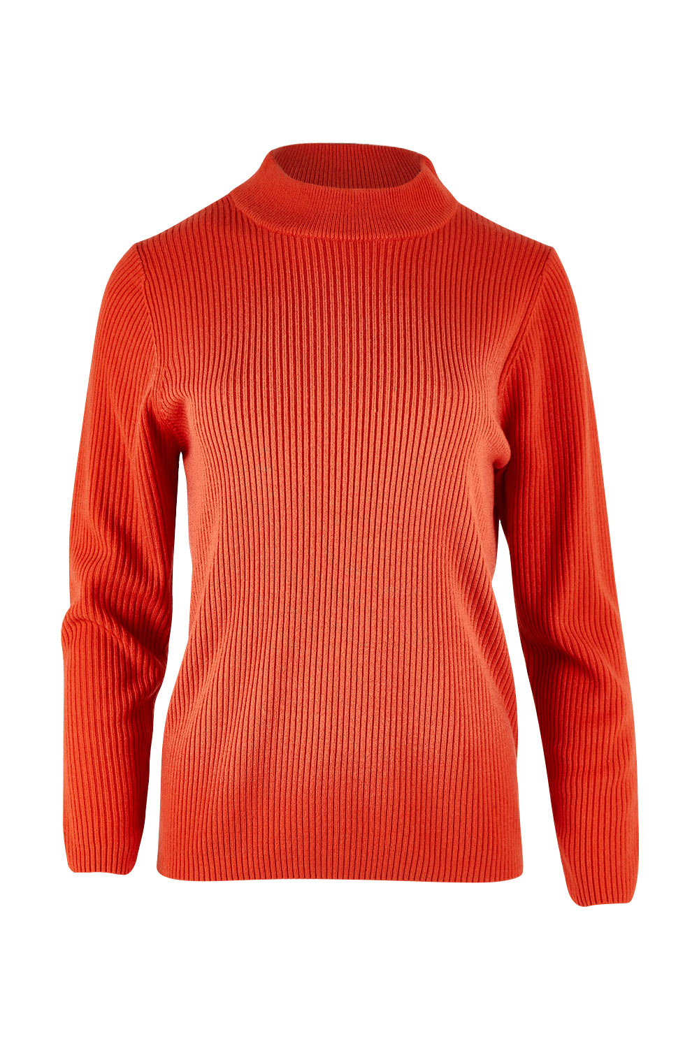 Product shot of The Essential Soft Rib Skivvy in colour Tangorust, from the front