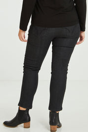 Model Fiona wearing size 16 of The 7/8 Pull On Jean in colour Blackdenim (Black), from the front, cropped image