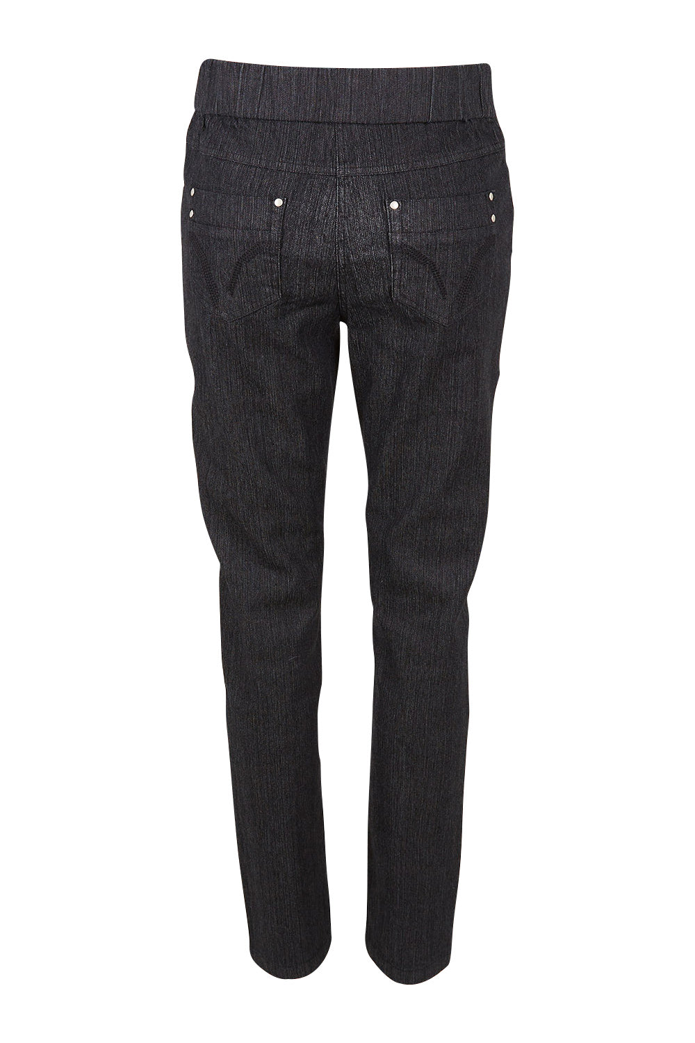 Product shot of The 7/8 Pull On Jean in colour Blackdenim (Black), from the back