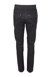 Product shot of The 7/8 Pull On Jean in colour Blackdenim (Black), from the back
