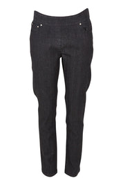 Product shot of The 7/8 Pull On Jean in colour Blackdenim (Black), from the front