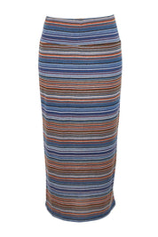 Product shot of The Striped Light Knit Lined Skirt in colour Bluestripe (Blue), from the front