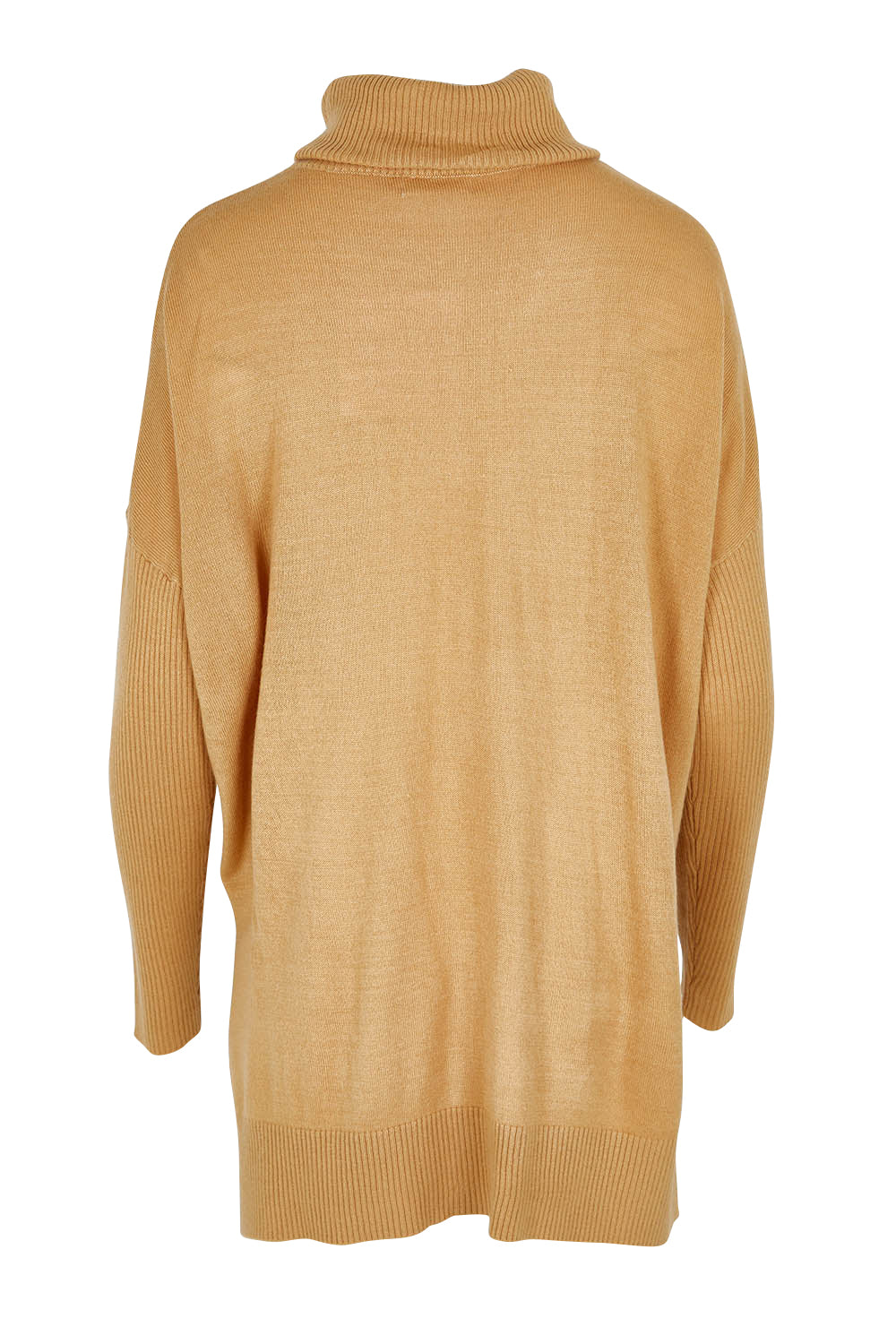 Product shot of The Essential Soft High Low Jumper in colour Biscuit, from the back