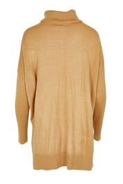 Product shot of The Essential Soft High Low Jumper in colour Biscuit, from the back