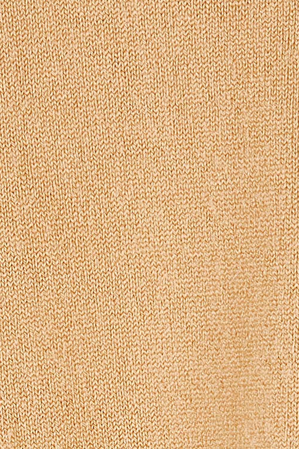 Product shot of The Essential Soft High Low Jumper in colour Camel, detail
