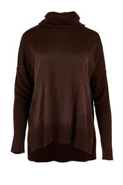 Product shot of The Essential Soft High Low Jumper in colour Chocolate, from the front