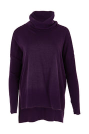 Product shot of The Essential Soft High Low Jumper in colour Grape (Purple), from the front