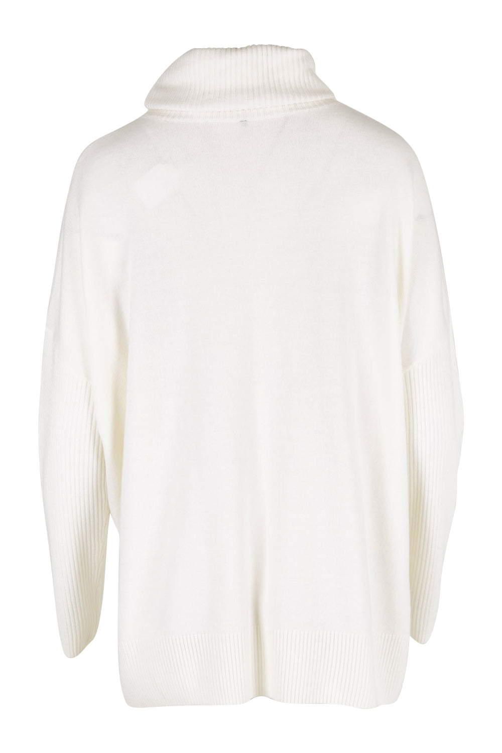Product shot of The Essential Soft High Low Jumper in colour Snow (White), from the back