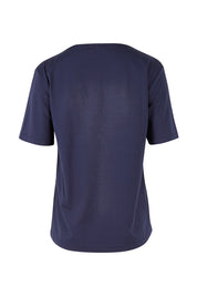 Product shot of The Keepers Tee in colour Darknavy (Blue), from the back