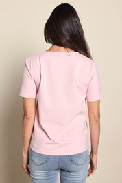 Model Amandam wearing size 10 of the The Keepers Tee – Softpink in colour Softpink, from the back