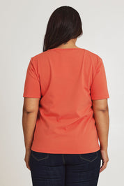 Model Ashleighf wearing size 16 of the The Keepers Cotton Tee – Sunset in colour Sunset, from the back