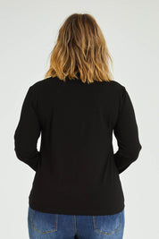 Model Jess wearing size 14 of The Keepers Skivvy in colour Black (Black), from the back