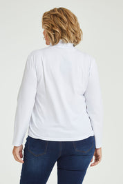 Model Fiona wearing size 16 of The Keepers Skivvy in colour White (White), from the back