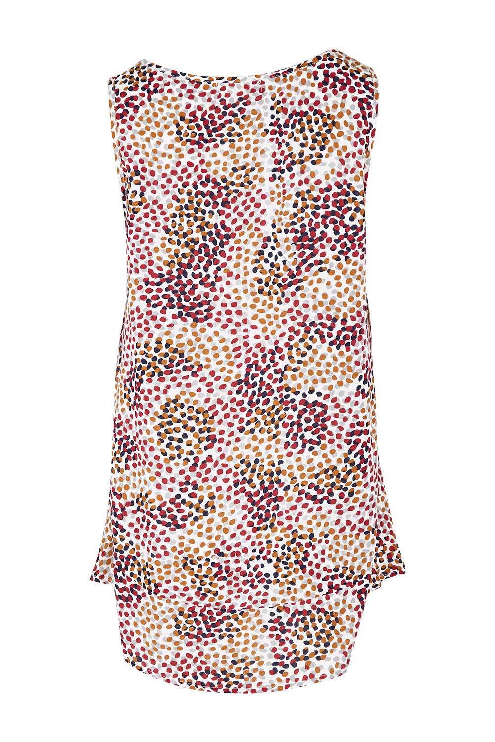 Product shot of The Woven Swing Tank in colour Multispot (White), from the back