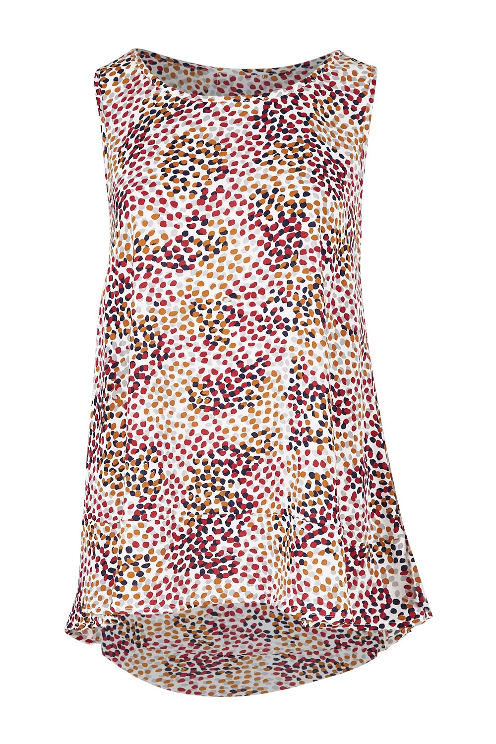 Product shot of The Woven Swing Tank in colour Multispot (White), from the front