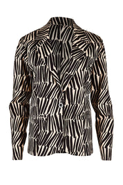 Product shot of The Everyday Printed Long Sleeve Blazer in colour Blackcamel (Black), from the front