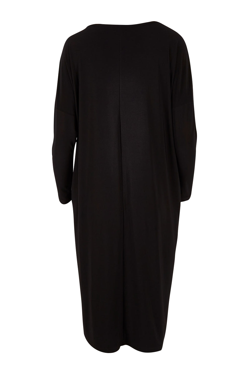 Product shot of The Recycled Long Sleeve Everyday Dress in colour Black (Black), from the back