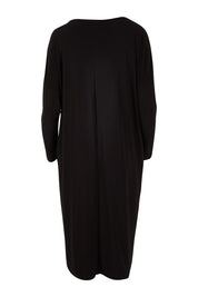 Product shot of The Recycled Long Sleeve Everyday Dress in colour Black (Black), from the back